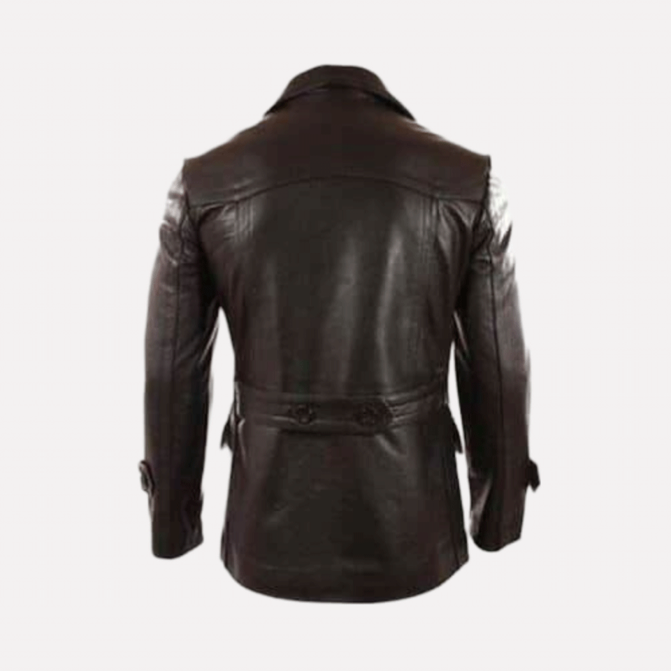FZ Men's Real Leather Jacket – German Submariner WW2 Vintage Style, Black, Hip Length, Button Closure