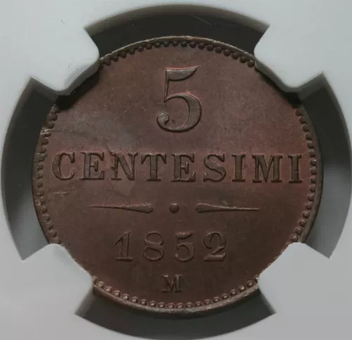 ITALY States LOMBARDY VENETIA 5 centesimi 1852 M Milan NGC MS 63 BN UNC Austria