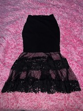 Fashion Nova black sheer lace illusion midi skirt