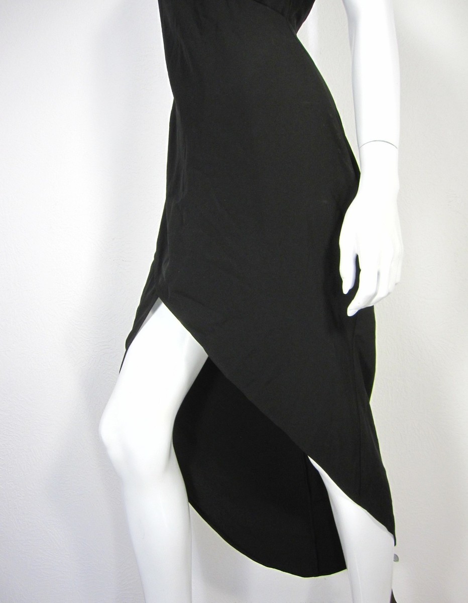 TOBI SLEEVELESS DRESS ASYMMETRIC HEM S SMALL SOLID BLACK SURPLICE NECK Prom  | eBay