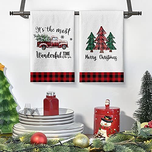 Truck Christmas Trees Kitchen Towels and Dish Towels, 18 x 28 Inch Winter - Picture 4 of 7