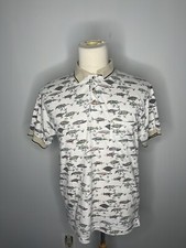 Michael Austin fish pattern polo shirt size large men  polyester cotton
