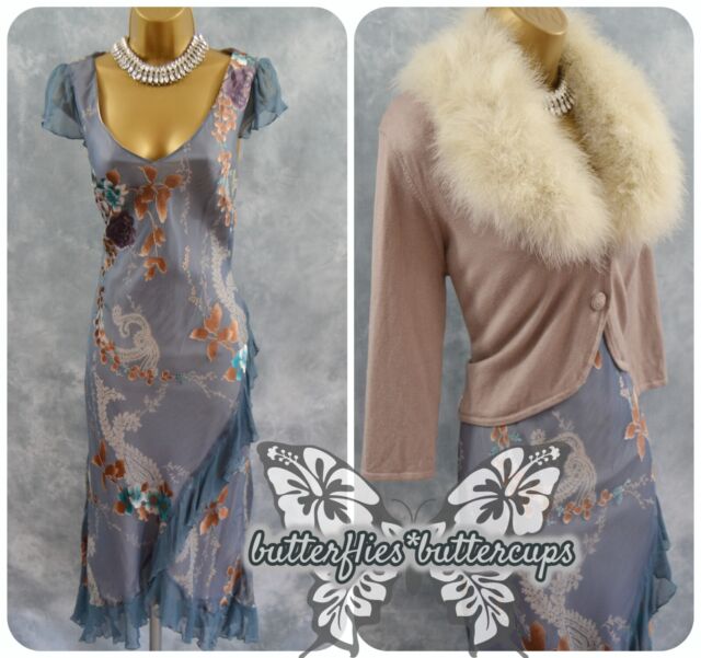 ~ MONSOON & NEXT ~ Size 12 - 14 Silk Devore Dress and Marabou Feather Bolero