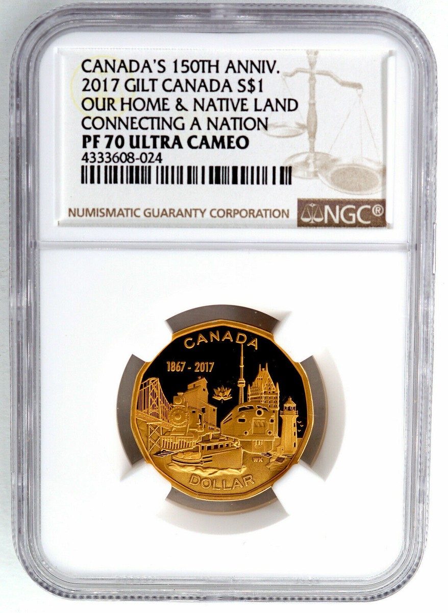 CANADA 2017 GILT SILVER PROOF CONNECTING A NATION DOLLAR NGC PF70