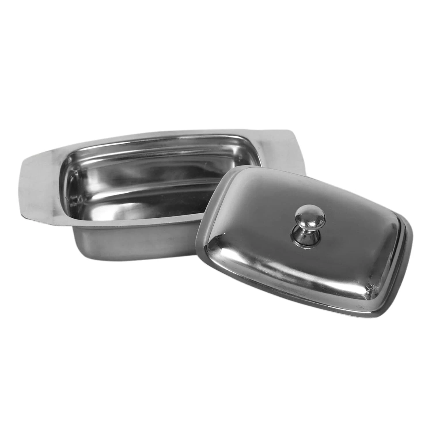 Home Centre Glovia Solid Silver Stainless Steel Butter Plate And Lid
