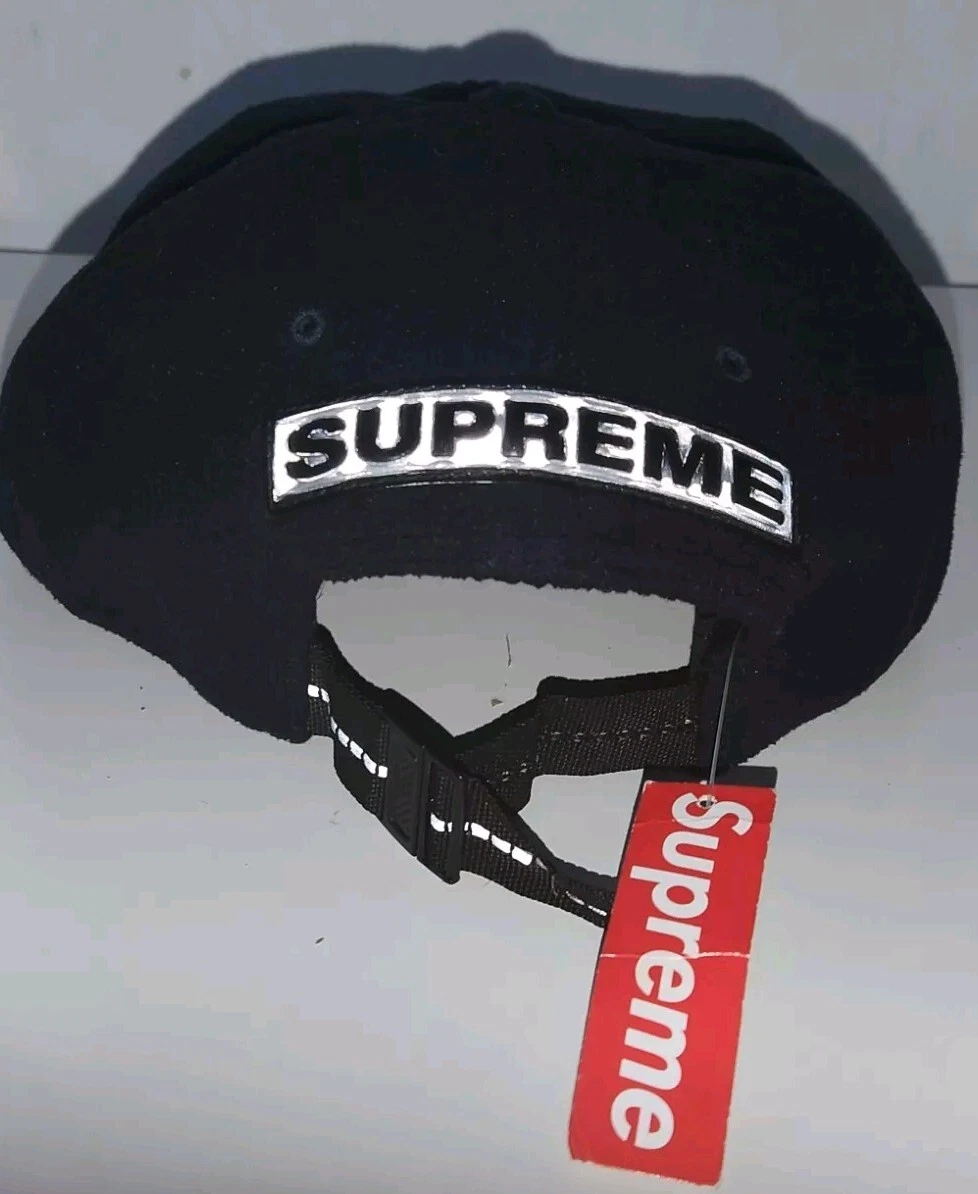 Casquette chapeau FW16 Supreme Polartec polaire 6 panneaux bleu marine patch réfléchissant neuf avec étiquette