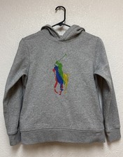 Polo Ralph Lauren Gray Big Pony Fleece Hoodie Boys Youth Sz M 10-12