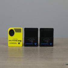 Lot of 3 OEM Sony PlayStation 2 PS2 8MB Black Yellow Memory Cards. Tested