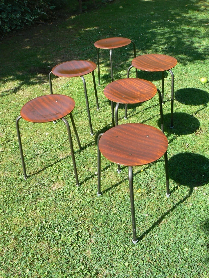 Set of 6 Arne Jacobsen Style Danish Ply Dot Stools  Late 1950's - Image 2 of 4
