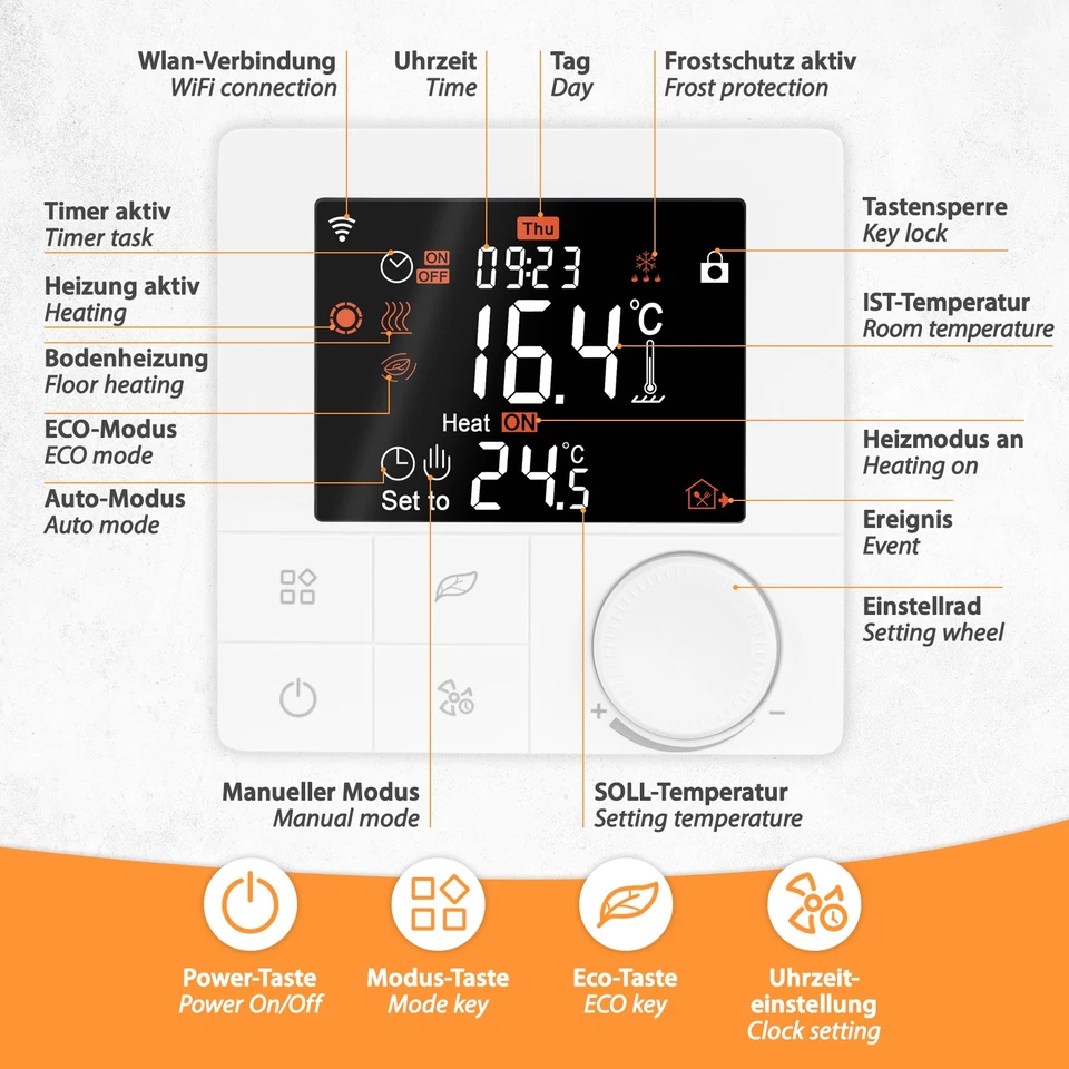 WiFi Thermostat Raumregler für elektrische Heizgeräte Fußbodenheizung Klimagerät - Bild 2 von 4
