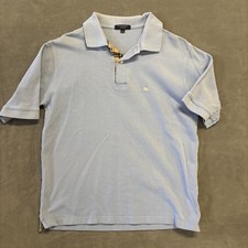 VTG Burberry Polo Shirt Mens S Designer Embroidered Logo Lt. Blue Short Slv Nova