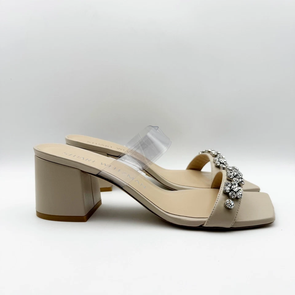 Stuart Weitzman Women Crystal Fleur 60 Slide Heel 9.5 Clear Strap Rhinestone NIB - Image 4 of 4