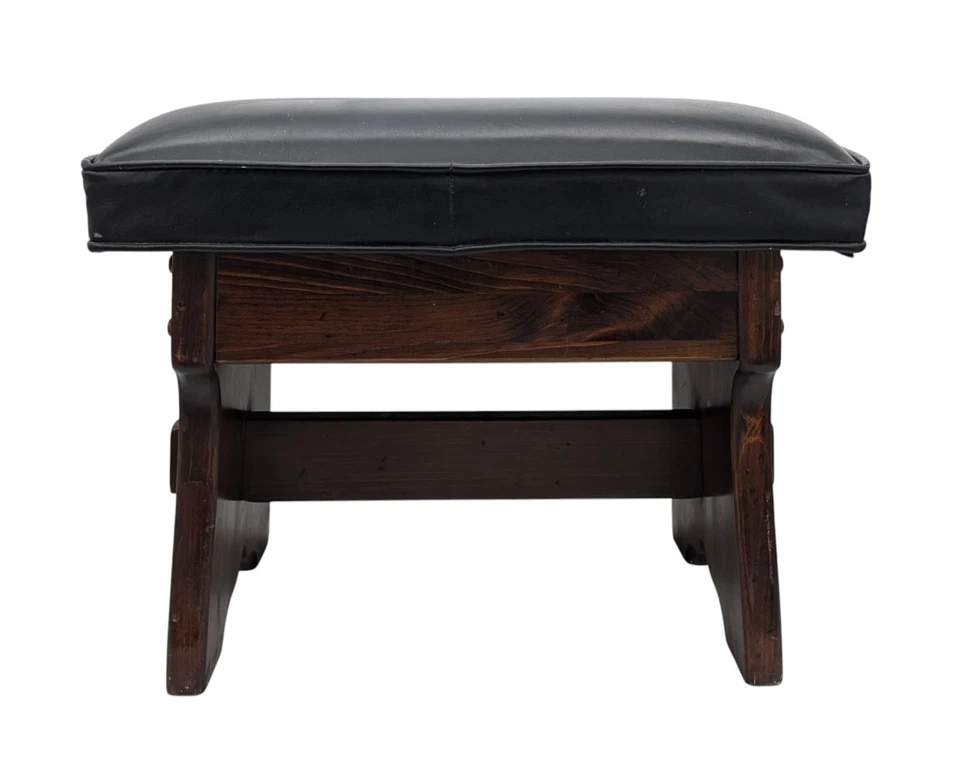 Vintage Ethan Allen Old Tavern MCM Black Pine Wood Storage Ottoman Foot Stool  - Image 2 of 4