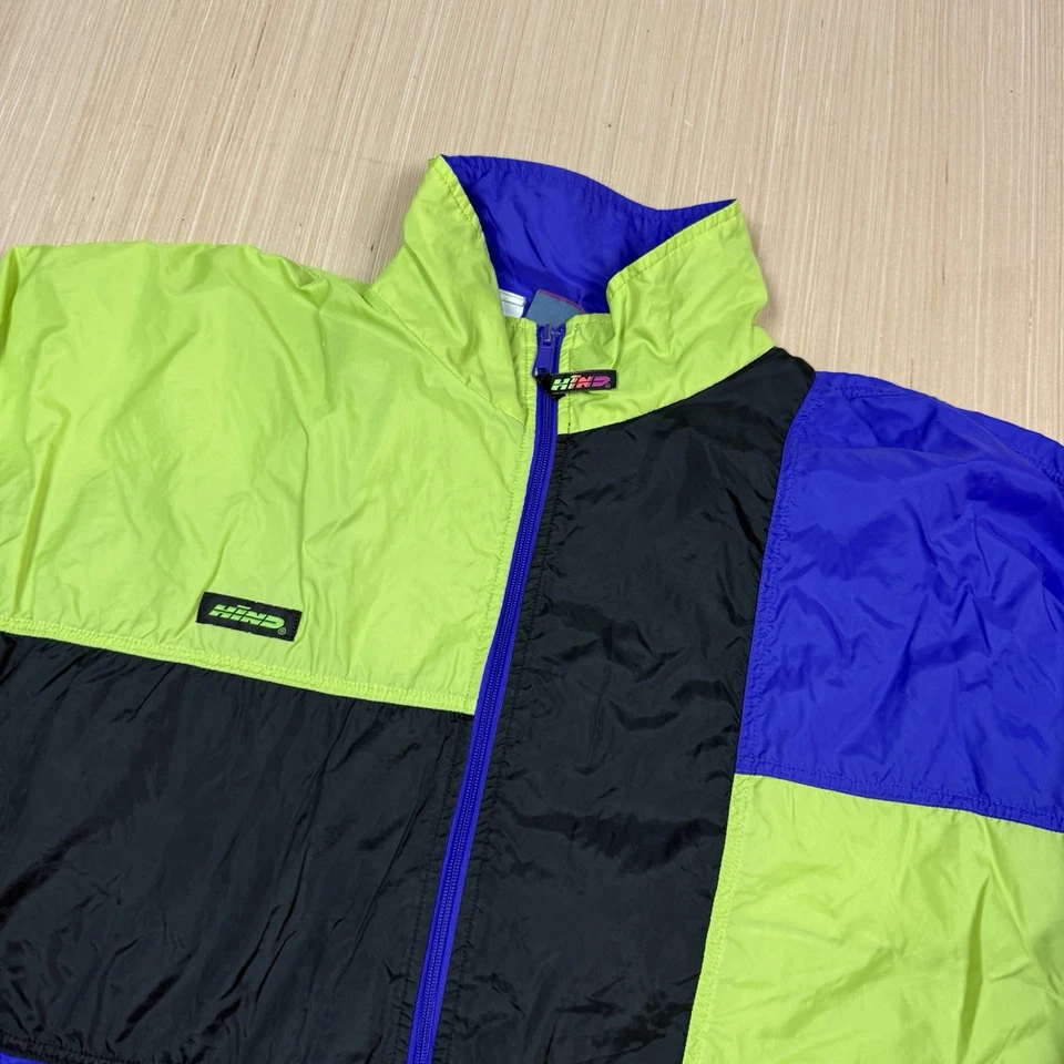 Vintage 90s Hind Running Windbreaker Jacket Colorblock Neon Men’s XL - Image 2 of 4