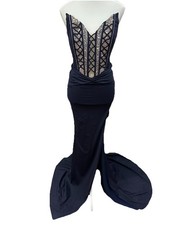 Jovani Corset Bodice Fitted Navy Mermaid Dress D5035 Size 2