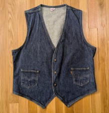 Vintage 70s Levi's Orange Tab Dark Wash Snap Denim Vest Men's L 52 Button NICE