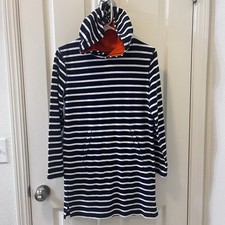 Mini Boden Blue White Striped Swim Cover Up Towelling Terry Hooded Boys SZ 11-12