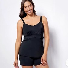 Denim  Co. Beach Ruffled Layers Tankini with Shorts Black Reg 16 A473693