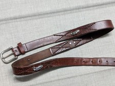 vintage BRIGHTON leather belt FLY FISHING brown 42 concho golf PREPPY ivy league
