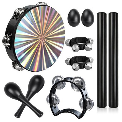 10 Pcs Laser Color Tambourines for Adults And Kids - 8in Hand