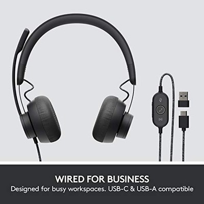 LOGITECH ZONE WIRED NOISE CANCELLING HEADSET, USB-C WITH USB-A -  GRAPHITE