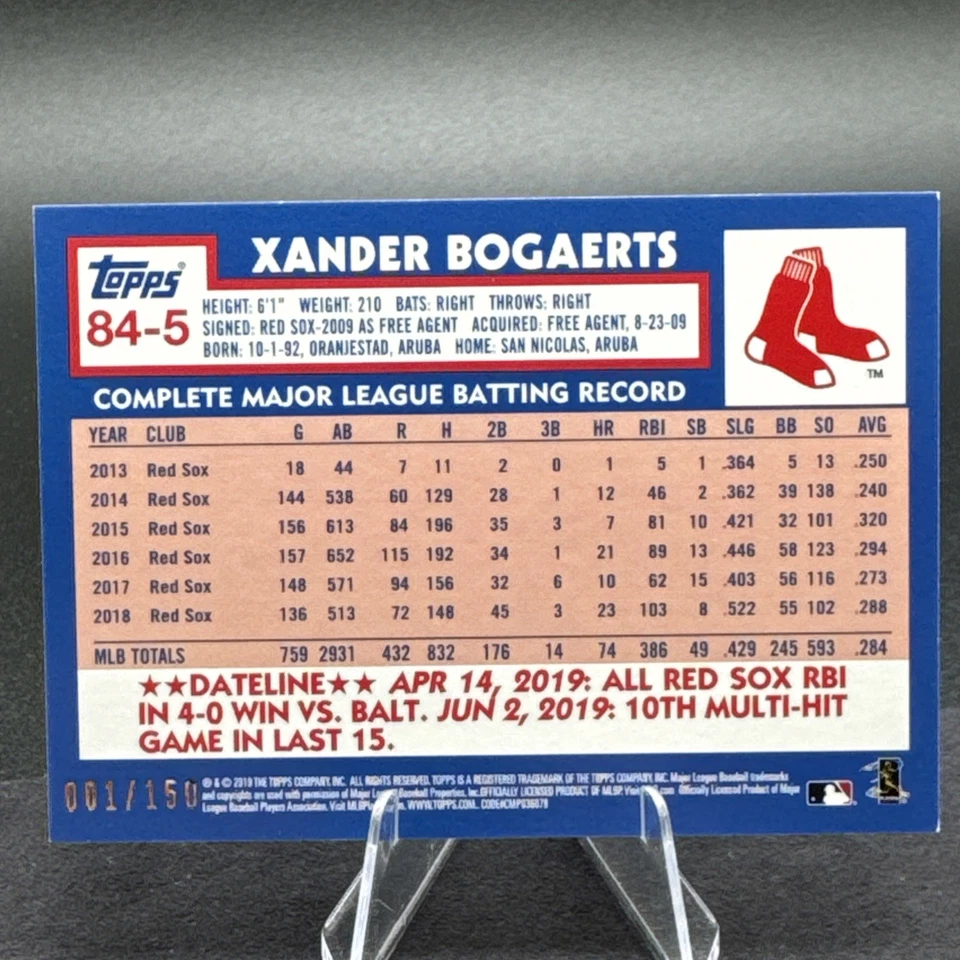 2019 Topps 1984 #84-5 Xander Bogaerts /150 - Image 2 of 2