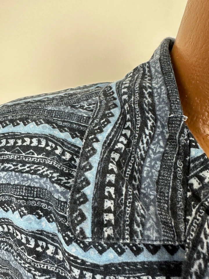 Camisa LL Bean Camp Hombres L Geométrica Rayas Hawaiana Playa Exterior Algodón Azul Foto 3 de 4