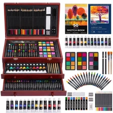Color More 175 Piece Deluxe Art Set with 2 Drawing Pads, Acrylic Paints,