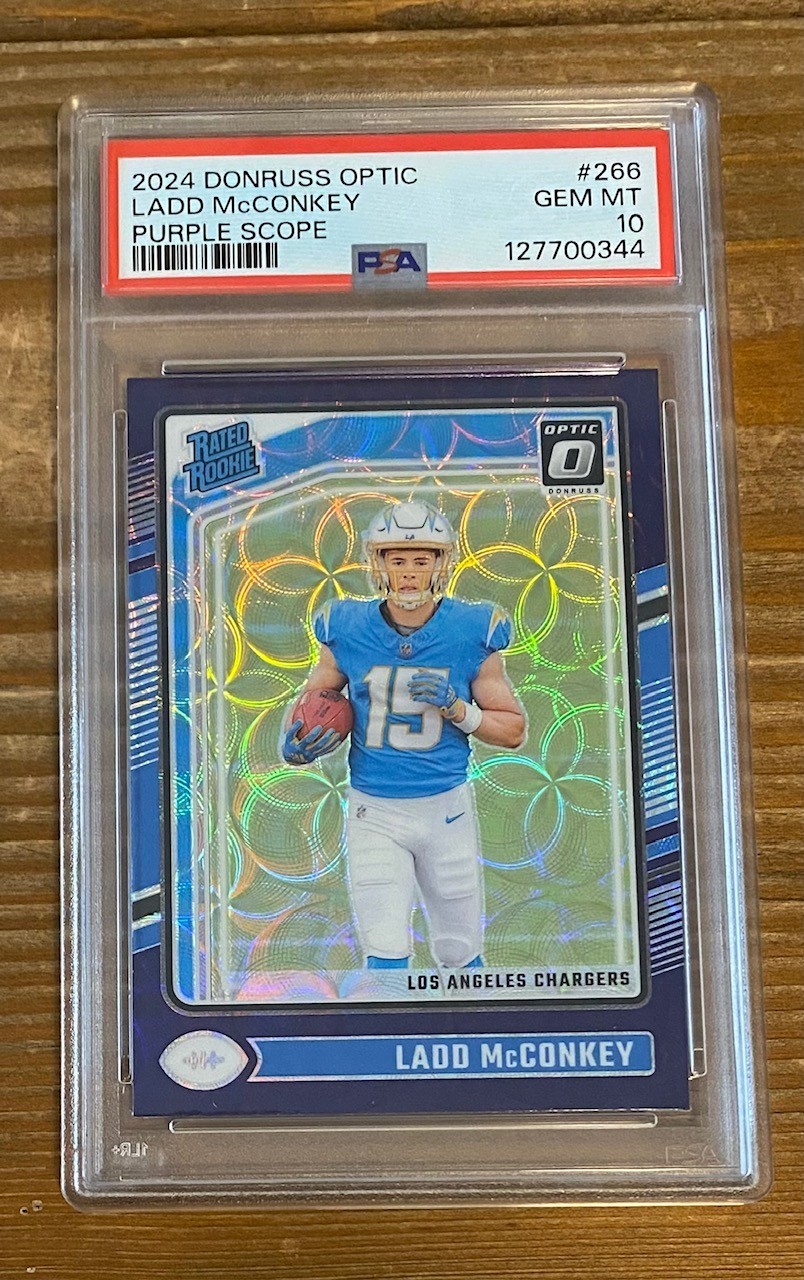 2024 Donruss Optic LADD MCCONKEY Rated Rookie Purple Scope #266 PSA 10 Chargers