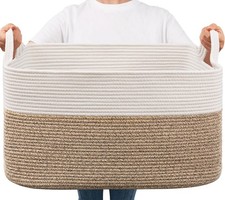 Large Woven Blanket Basket, 21.6" x 14.9" x 11.8" Storage Baskets for Organiz...