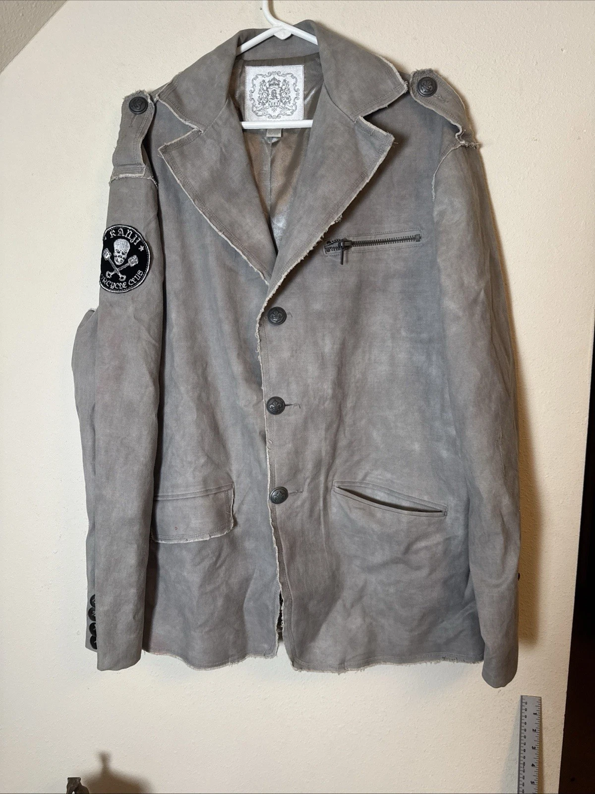 Kanji Motorcycle Club Canvas Blazer 3XL Live to Ride Jacket Distressed Look - product detail image 2