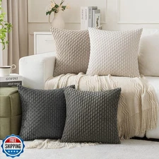 MIULEE Throw Pillow Covers Soft Couch Decorative Set of 4 Boho Striped Neutra