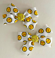 SOFTBALL 3" PAIR HANDMADE GROSGRAIN PIGTAIL BOWS