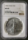 1986 $1 American Silver Eagle Dollar NGC MS69
