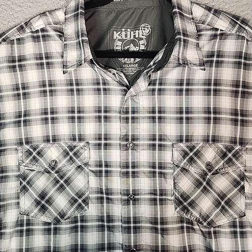 Kuhl Shirt Mens 2XL Black White Plaid Pearl Snap Short Sleeve Lightweight - Picture 2 of 11