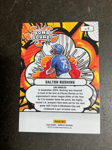 2025 Donruss Baseball Dalton Rushing Bomb Squad Insert LA Dodgers - Picture 2 of 3