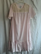 Go Softly Pink Patio Dress Short Sleeve Kaftan Crochet Lace Pockets Size L