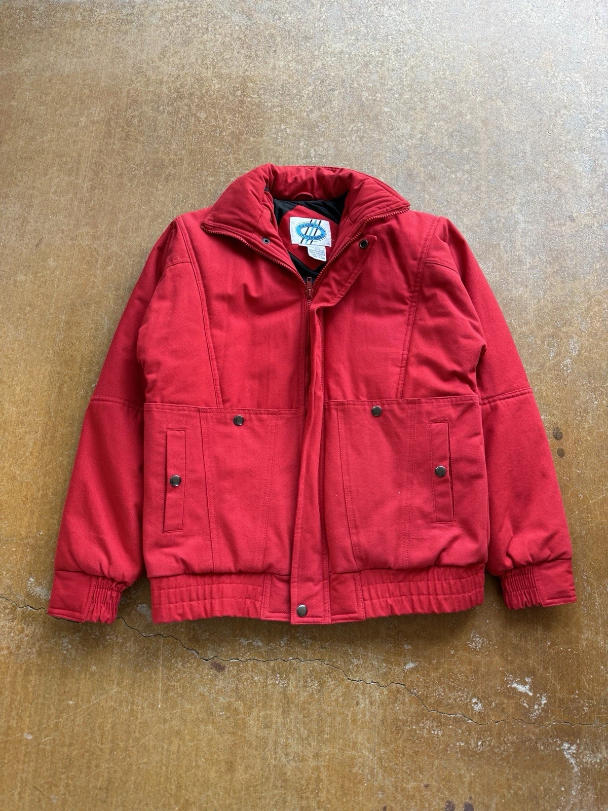VTG 80s Avalanche Outdoors Red Puffer Cotton Red Zip Up Skiing Jacket Large