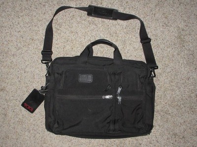 TUMI Alpha Expandable Laptop Briefcase Black Nylon Organizer w/Strap