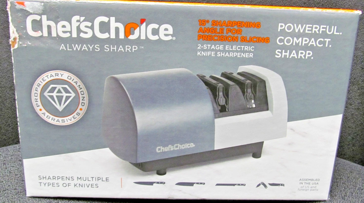 NEW CHEF'S CHOICE MODEL 315 ELECTRIC KNIFE SHARPENER COMPACT POWERFUL 2 STAGE