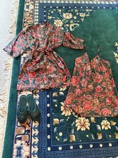 Robe Chemise Gown Set Sz M Short Satinish peignoir set, Matching Slippers