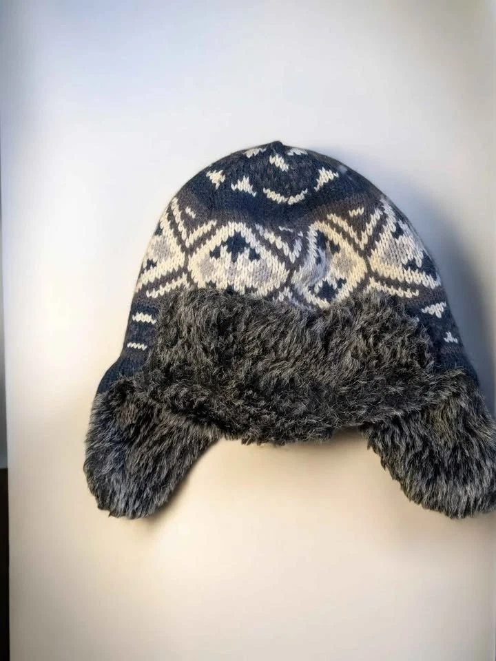 American Eagle Trapper Hat Unisex OS Blue Fair Isle Pom-Pom Faux Fur Lined American eagle trapper cap - Gem main image 2