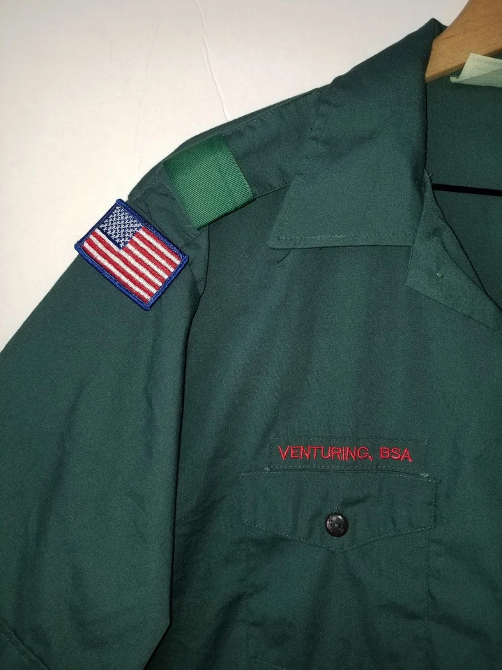 Boy Scouts Venturing Uniform Shirt BSA # 9512 Vintage Green USA Made Mens XL - Image 3 of 4