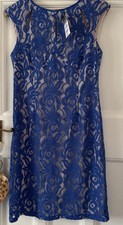 Wallis cobalt Blue Lace Shift Dress UK Size 14 Floral Overlay Sleeveless . NWT