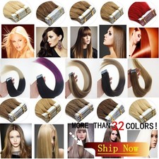 Tape In 100 Real Remy Human Hair Extensions Skin Weft Thick Full Head Ombre 40p
