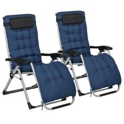 Outsunny 2 Stück Relaxsessel Zero Gravity Klappliege Kissen Blau