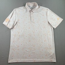 Adidas All Over Print Golf Polo Shirt Mens Large White Flag Short Sleeve HA9146
