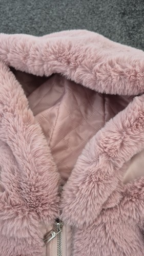Elegant Pink Winter Autumn Women's Jacket Faux Furry Coat With Hood & Belt Line - Picture 3 of 12