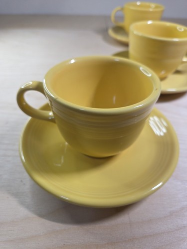 Four Fiesta Cup and Saucer Sets in Sunflower | Fiestaware Yellow Coffee Tea Mugs - Picture 6 of 12