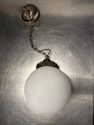 Vintage Brass Hanging Pendant Ceiling Lamp White Milk Glass Globe